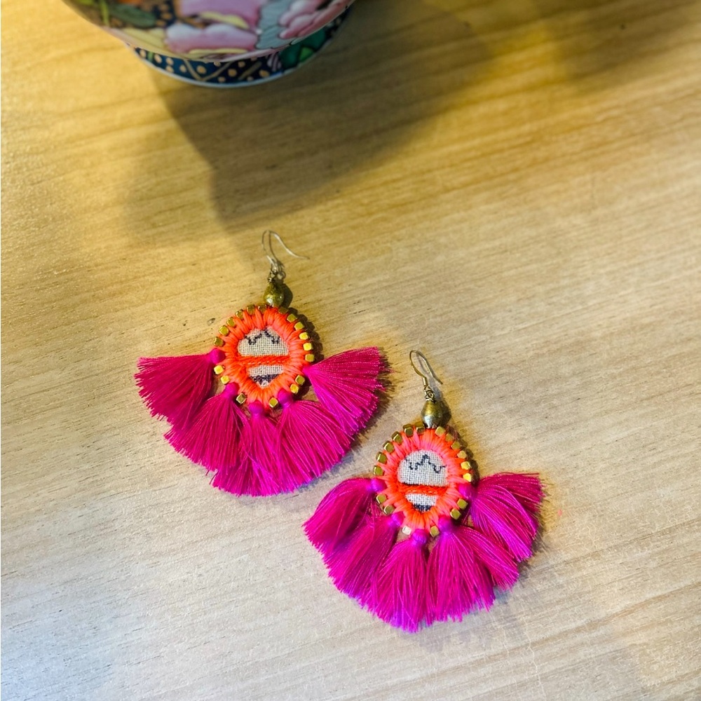 Gaia Empowered Women Artisan Pink Orange Tassel Earrings